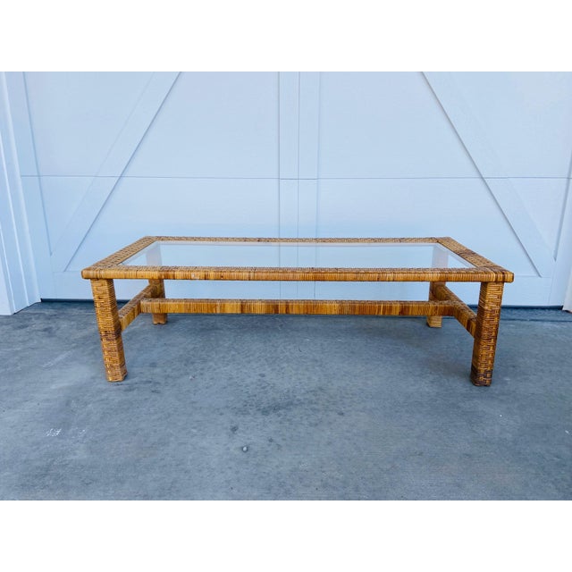 1980s Rattan Basket Weave Coffee Table Chairish