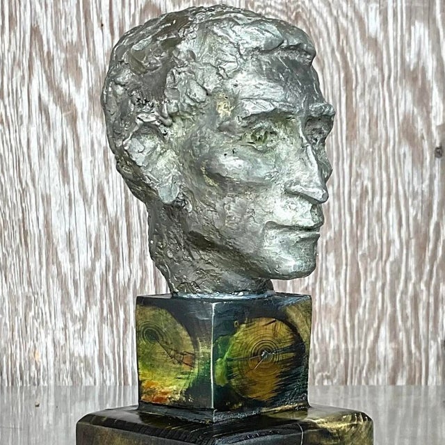 Vintage Patinated Metal Bust of Man For Sale - Image 13 of 13