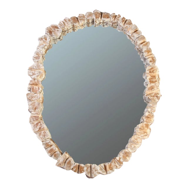 Oval Wall Mirror With Organic Teak Frame For Sale