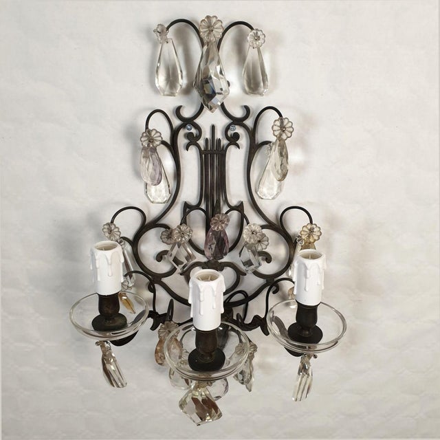 1900 Pair of Crystal Neoclassical French Sconces For Sale In Dallas - Image 6 of 11
