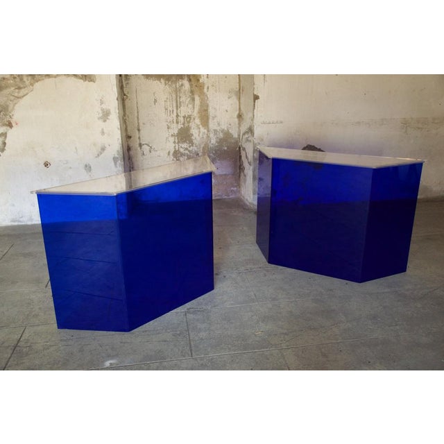 Blue International Acrylic Glass Reception Display Stands, 1980, Set of 2 For Sale - Image 12 of 18