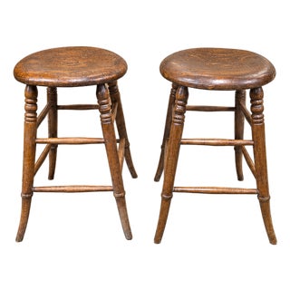 Pair Turned Wood Shaker-Style Stools For Sale