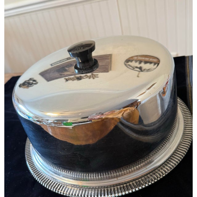 Mid 20th Century Jeanette Glass Anniversary Cake Plate With Stainless Steel Cover For Sale - Image 11 of 12