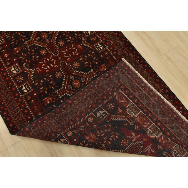 Baloch Runner 3’5” X 8′ Black Wool Vintage Tribal Hand-Knotted Oriental Rug For Sale - Image 12 of 13