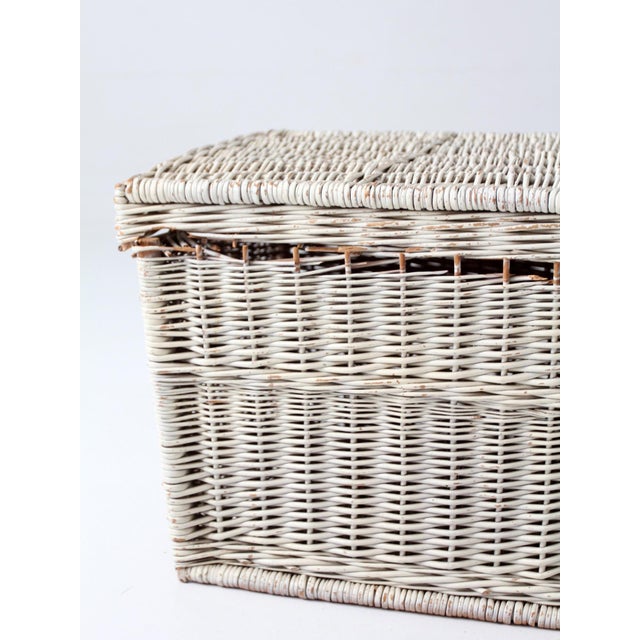 Wood Vintage White Wicker Storage Basket For Sale - Image 7 of 18