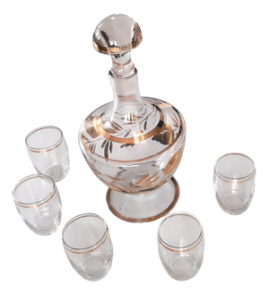 Gilded Carafe and Glasses, 1950s, Set of 6