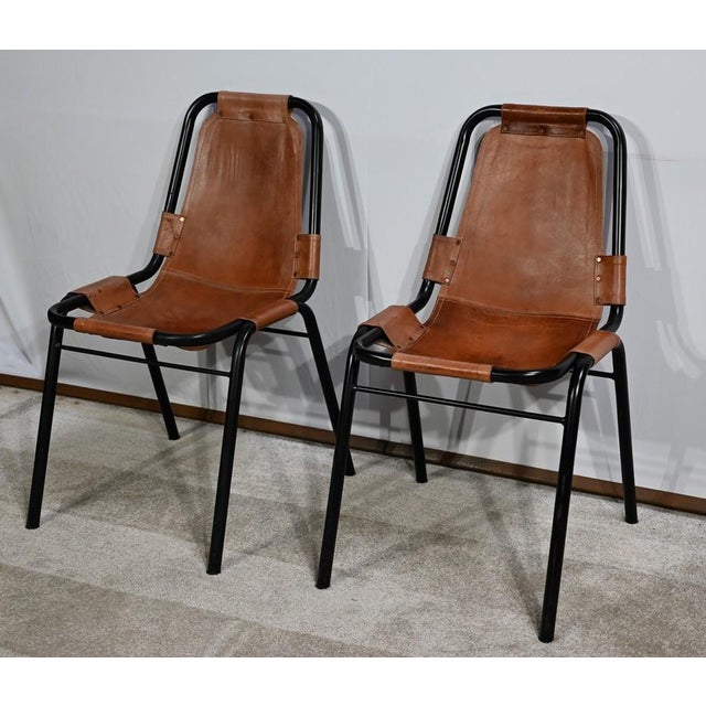 Mid-Century Modern Set of Metal and Leather Chairs, 1960 For Sale - Image 3 of 18