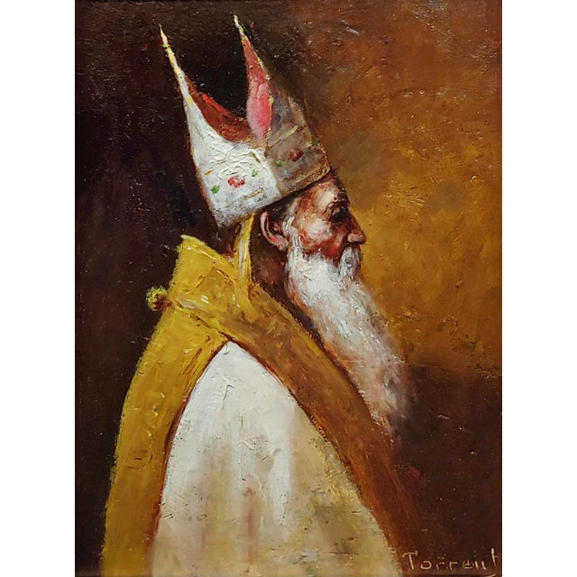 Spanish Stanislaus Torrents -Head of a Bishop -19th Century Oil Painting For Sale - Image 3 of 8