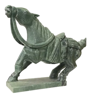 Chinese Green Stone Fengshui Fortune Horse Display Figure