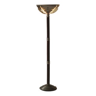 Art Deco Floor Lamp in Oak with Metal and Glass, 1930 For Sale