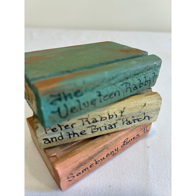 Vintage Hand-Painted Wooden Bunny Book Stack Decor For Sale In Oklahoma City - Image 6 of 8