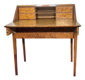 Late 20th Century Tiger Maple Bench Made Drop Front Secretary Desk on Frame