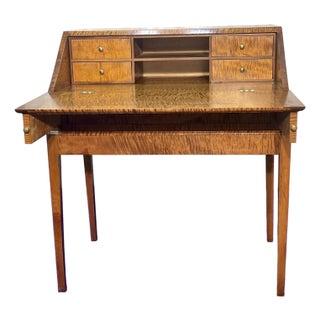 Tiger Maple Bench Made Drop Front Secretary Desk on Frame Late 20th Century For Sale