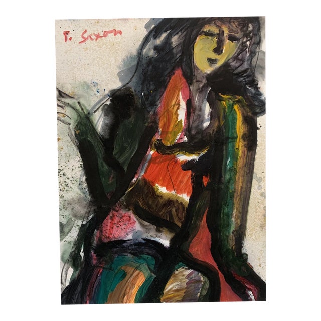 Contemporary Abstract Figurative Mixed-Media Painting on Paper by Phil Saxon For Sale
