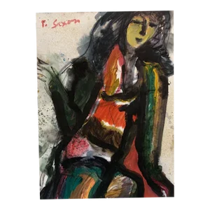 Contemporary Abstract Figurative Mixed-Media Painting on Paper by Phil Saxon