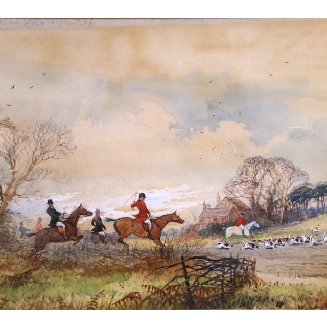 19th C. English Fox Hunting Watercolor “A Run Near Ditchling” by Arthur Willett For Sale - Image 4 of 11