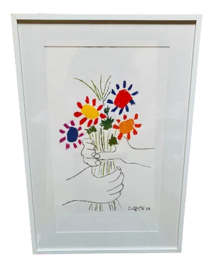 1974 "Bouquet of Peace" Modernist Print After Pablo Picasso, Framed