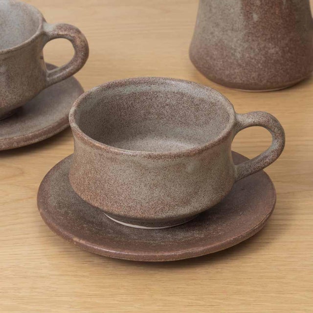 French 1960s French Stoneware Ceramic Coffee Set- 7 Pieces For Sale - Image 3 of 18