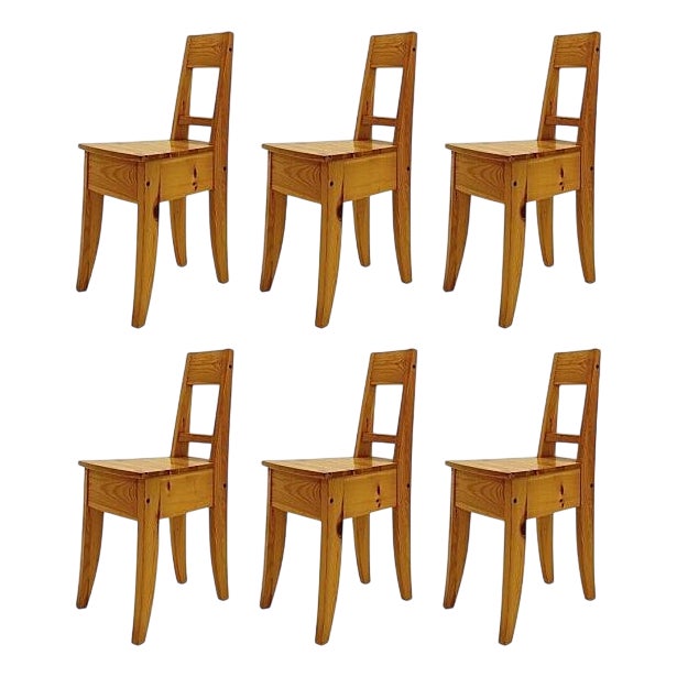 Vintage Pine Dining Chairs, Set of 6 For Sale