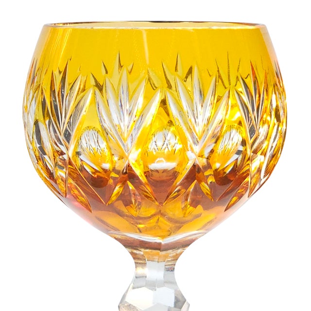 Traditional Exquisite Bohemian Yellow Cut to Clear Wine Glass With Grapes & Floral Design 8.25 For Sale - Image 3 of 7