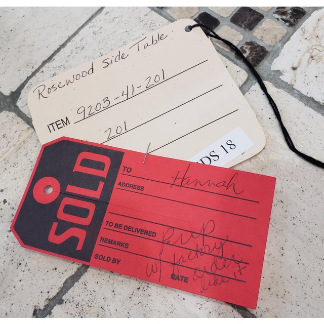 Custom Ordered Pair of Elegant Ej Victor Rosewood Side Tables With Original Ej Victor Hang Tag For Sale - Image 9 of 10