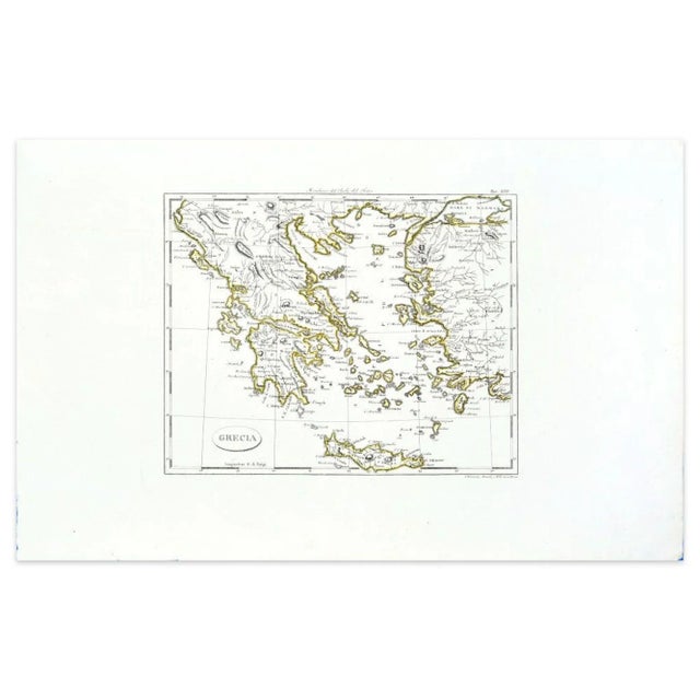 Image dimensions: 22.2 x 27.8 cm. Grecia is an interesting hand-colored etching on paper, realized by an anonymous artist...
