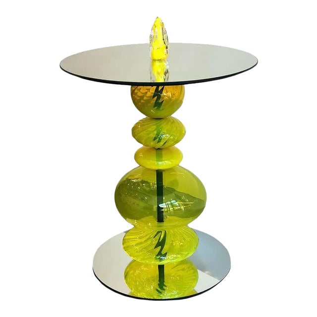 Abacus Glass Tea Table by the Drawing Room Atl in Finish Canary Yellow - Size: Tall / Gueridon - Modern Sofa Table in Colorful Yellow Glass For Sale