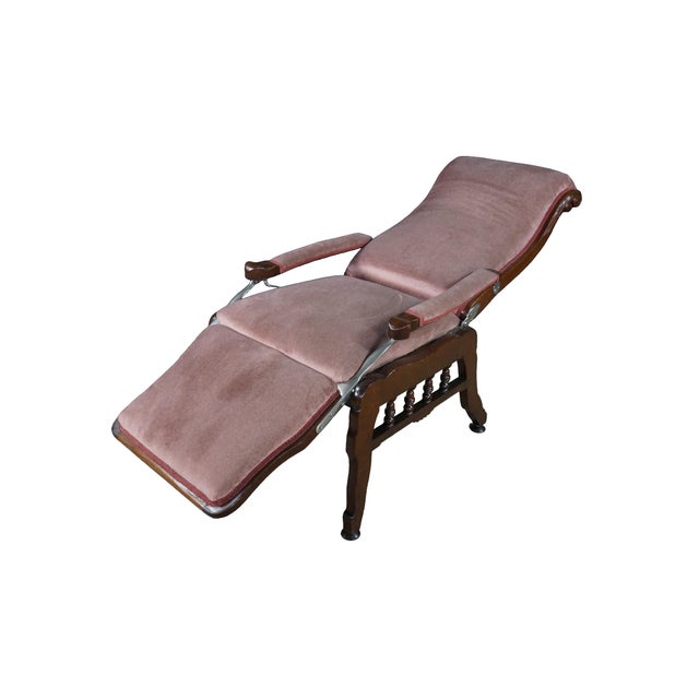 Victorian Antique 19th C Victorian Walnut Mechanical Reclining Library Chair Chaise Lounge For Sale - Image 3 of 17