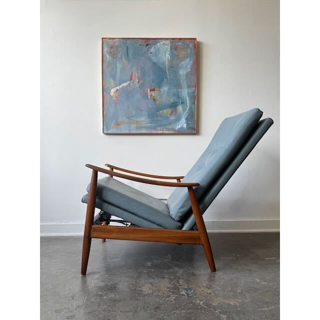 1950's Attributed to Milo Baughman for James Inc. Leather Recliner and Ottoman For Sale - Image 13 of 13