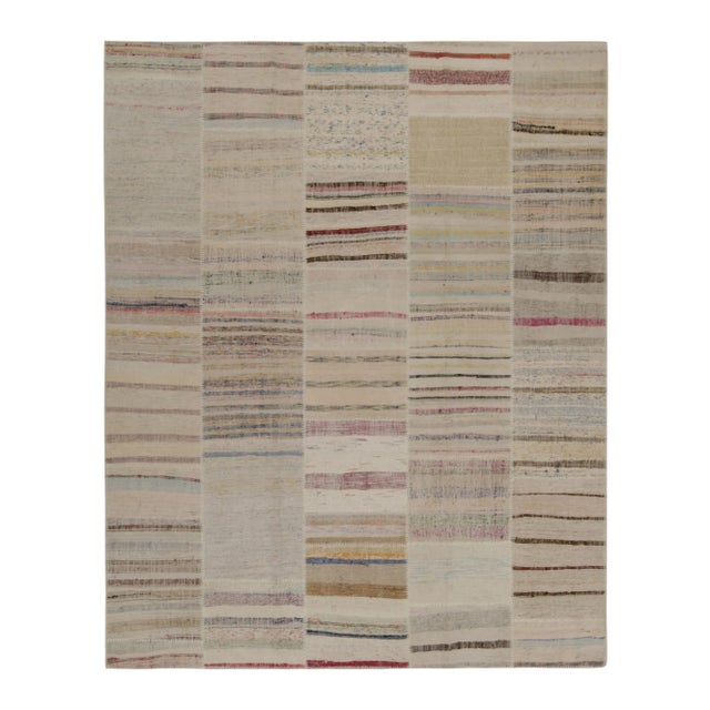 Gray Rug & Kilim’s Patchwork Kilim Rug in Polychromatic Stripes For Sale - Image 8 of 8