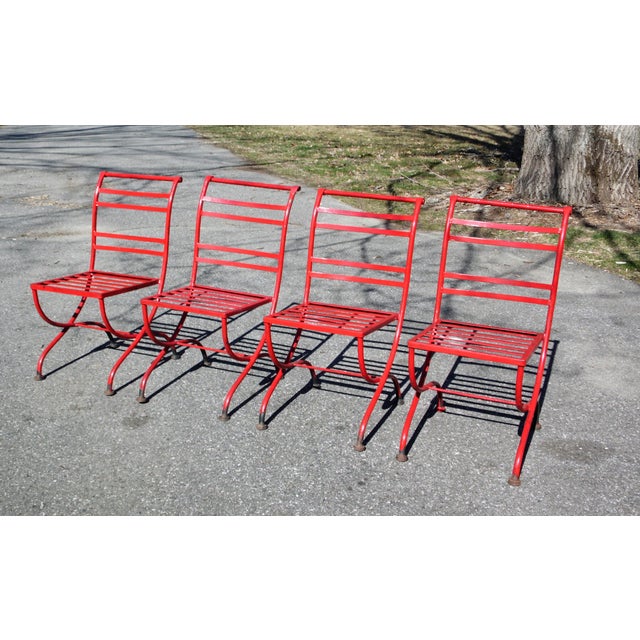 Vintage Set 4 Mid Century Modern Patio Chairs Red Outdoor Metal Patio Furniture Chairish