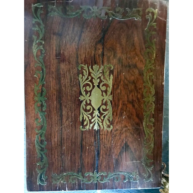 Art Deco 1900s Art Deco Rosewood Sewing Box With Brass Filigreed Inlay For Sale - Image 3 of 10