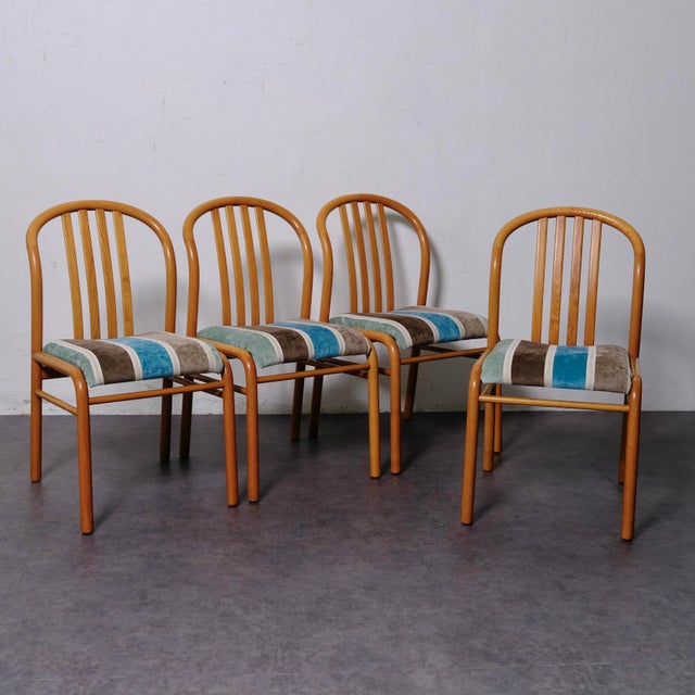 Vintage Wooden and Fabric Chairs, 1970s, Set of 4 For Sale - Image 16 of 17