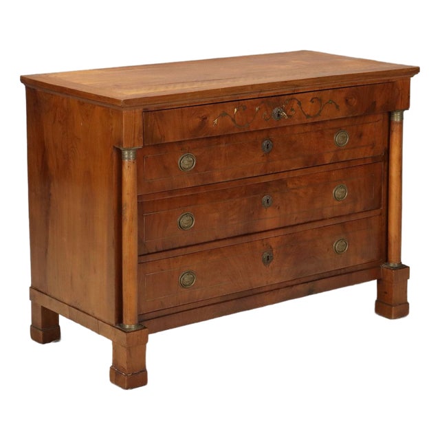 Empire Walnut Chest of Drawers with Brass Inlays For Sale