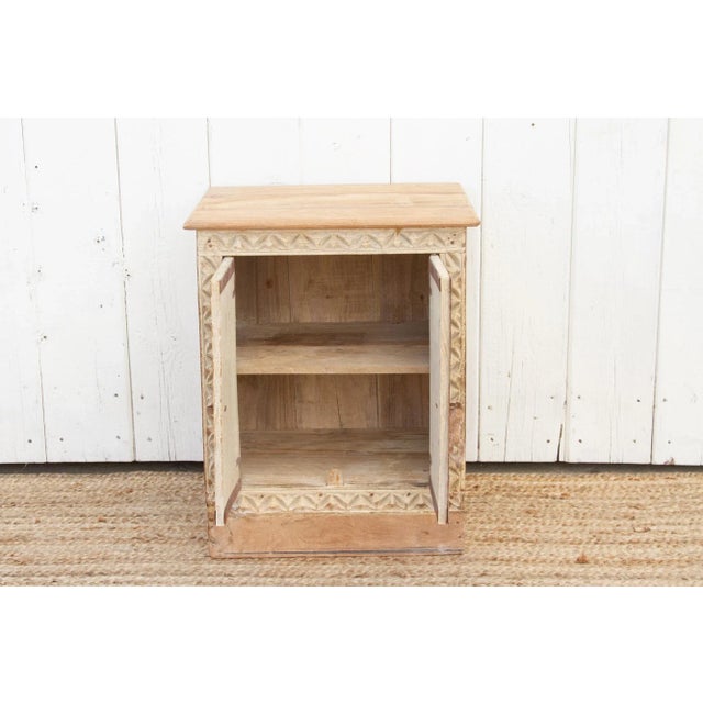 Small Bleached Wood Carved Nightstand For Sale - Image 4 of 9