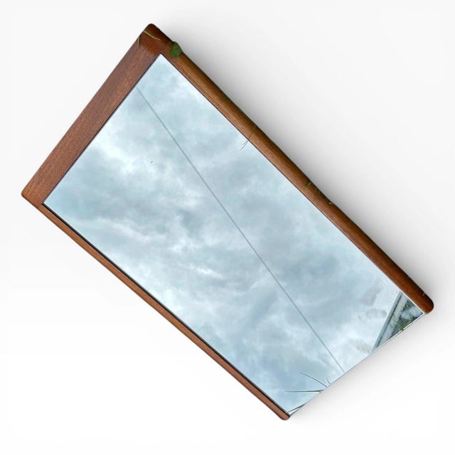 Contemporary Mid-Century Danish Rectangular Teak Wall-Mounted Mirror For Sale - Image 3 of 11