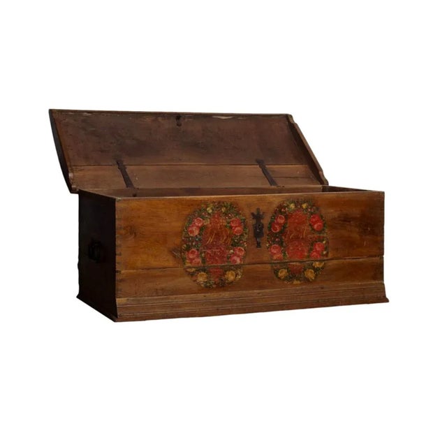 A superb example of an 18th century Danish oak dome topped trunk . With the perfect patina with faint hand painted flowers...