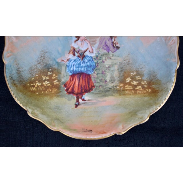 Antique LRL Limoges France Hand Painted Plate Courting Couple Signed Valentin For Sale - Image 9 of 14
