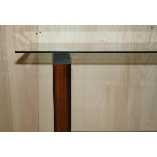 Chrome Tipped X Framed Console Table in Beech and Glass For Sale - Image 3 of 15