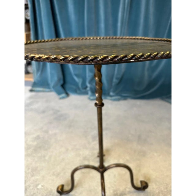 Ornate Gilt Iron Side Table With Hammered Top & Scrolled Legs For Sale - Image 4 of 12