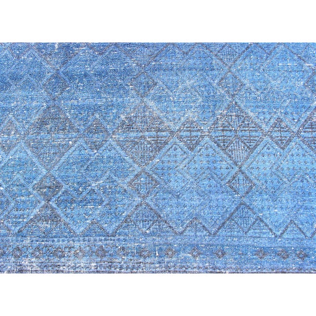 Vintage Turkish Konya Rug Over-Dyed in Blue Color With All-Over Diamond Design For Sale - Image 9 of 10