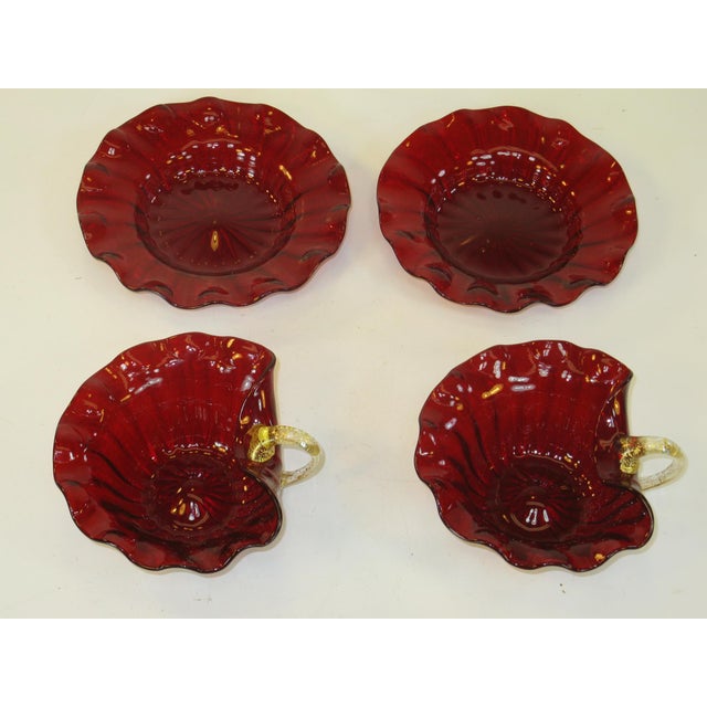 Exquisite Venetian Desert Bowls Glass. The colors are red and with interior real gold gilding. Thay have a nice fluted...