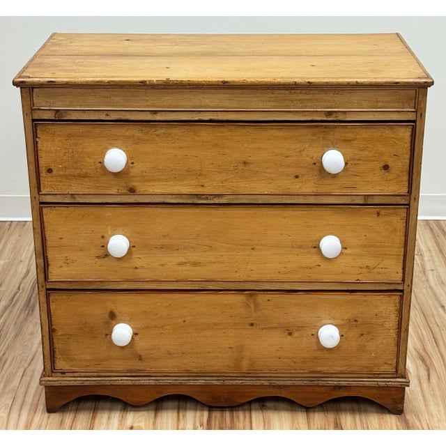 Mid-Century Modern Antique English Pine Three Drawer Chest For Sale - Image 3 of 16