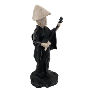 Antique Japanese Bronze Statue of Geisha Playing a Mandolin