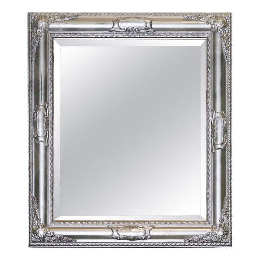 Silver Carved Silver Bevelled Rectangular Mirror For Sale