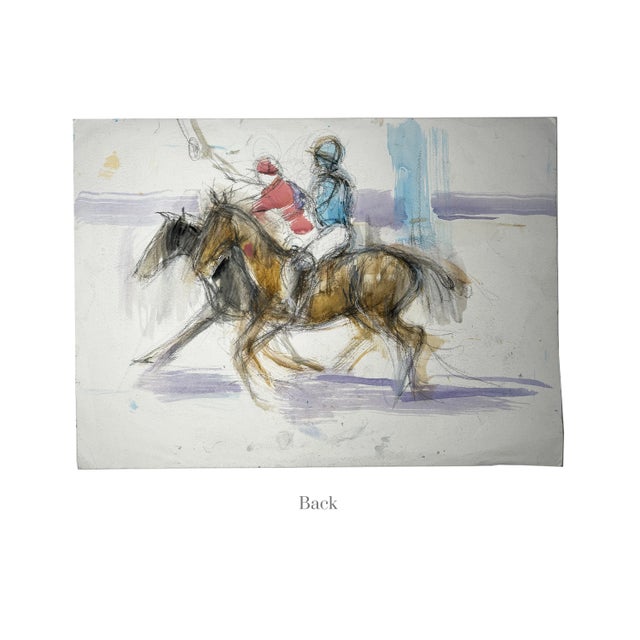 Vintage Abstract Horse Painting Contemporary "Study of a Polo Pony" Mixed Medium Watercolor on Paper, 1990s For Sale - Image 9 of 9