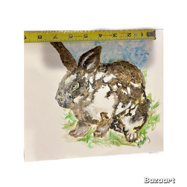 Burnt Umber Elizabeth Berry Watercolor Painting of a Brown/White Rabbit For Sale - Image 8 of 8