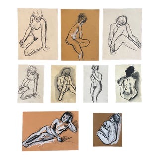 Contemporary Figurative Nude Charcoal Sketches - Set of 9 For Sale