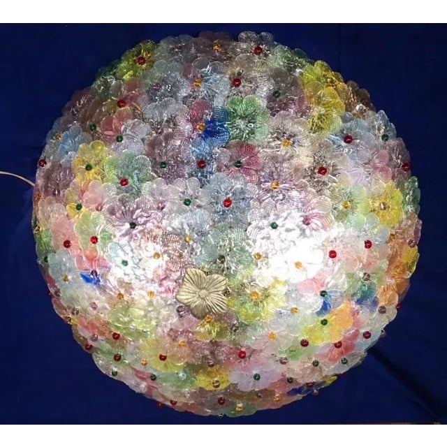 1950s Multi-Color Flowers Basket Murano Glass Ceiling Light, Set of 2 For Sale - Image 5 of 8