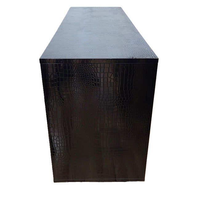 Early 21st Century Modern Black Faux Crocodile & Bronze Double Dresser Chest For Sale - Image 5 of 15